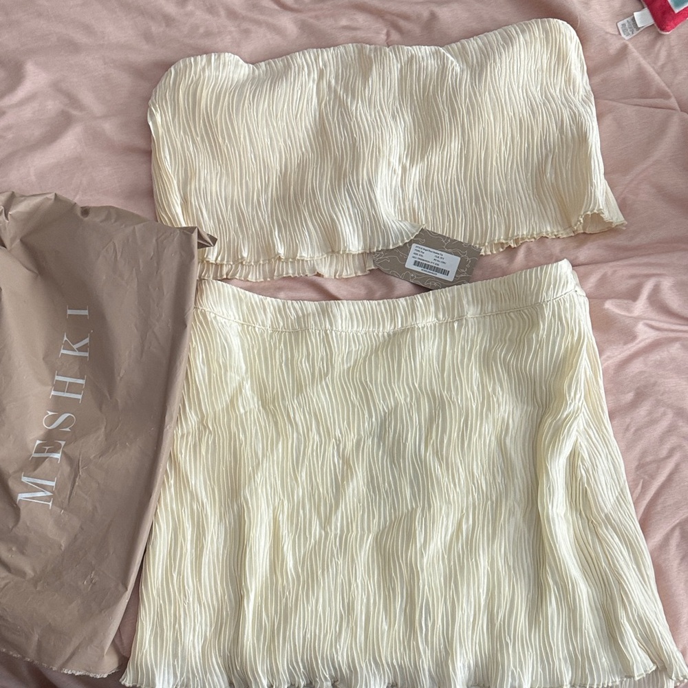 Meshki Plisse Bandeau Top & Skirt in Ivory XL/XXL